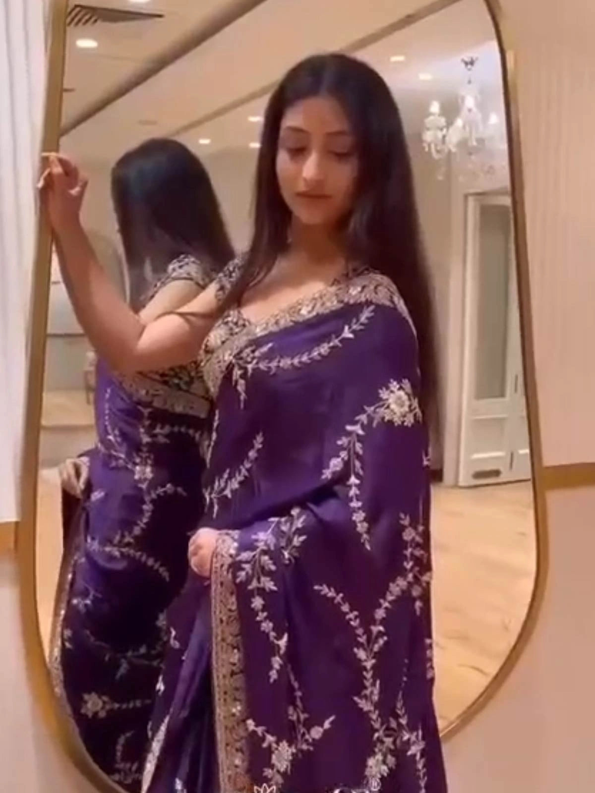 Bollywood-Inspired Purple Saree with Rich Gold Work-67830525395025