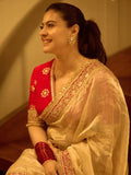 Kajol Inspired Red and Golden Designer Festive Saree
