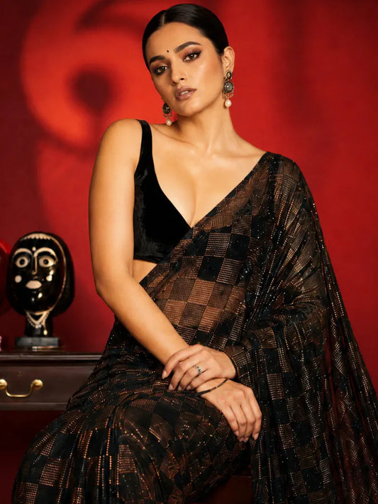 Sanya Inspired Heavy Faux Georgette Full Sequins Black Saree-71906438643793