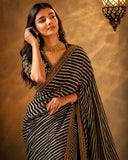Bollywood Inspired Soft Georgette Leriya Black Saree with Embroidery