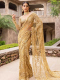Bollywood Inspired Embroidered Golden Net Saree-1  Celebrity Drapes