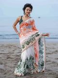 Handprint Tricolor Cotton Saree – Artistic Republic Day Edition