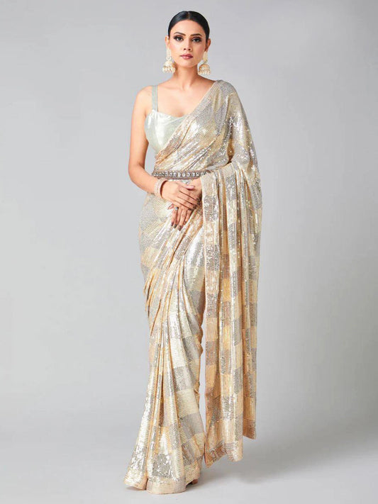 Bollywood Inspired Heavy Georgette Sequins Peach Saree