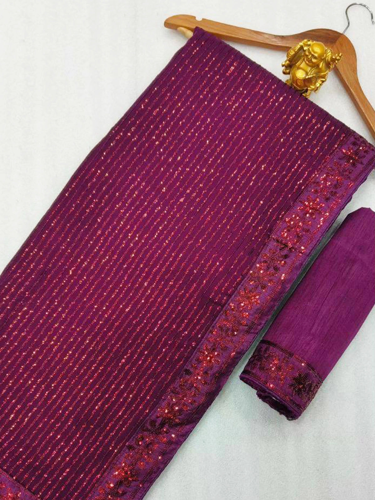 Bollywood Inspired Heavy Georgette Sequins Embroidery Purple Saree-67251714392145
