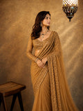 Bollywood Inspired Golden Soft Net Sequin Work Saree with Unstiched Blouse