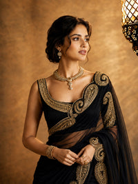 Bollywood Inspired Soft Rangoli Silk Black Saree with Beautiful Zari Embroidery