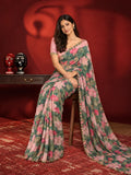 Manju Inspired Lightweight Floral Print Saree with Delicate Embroidery and Pink Blouse