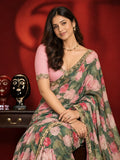Manju Inspired Lightweight Floral Print Saree with Delicate Embroidery and Pink Blouse