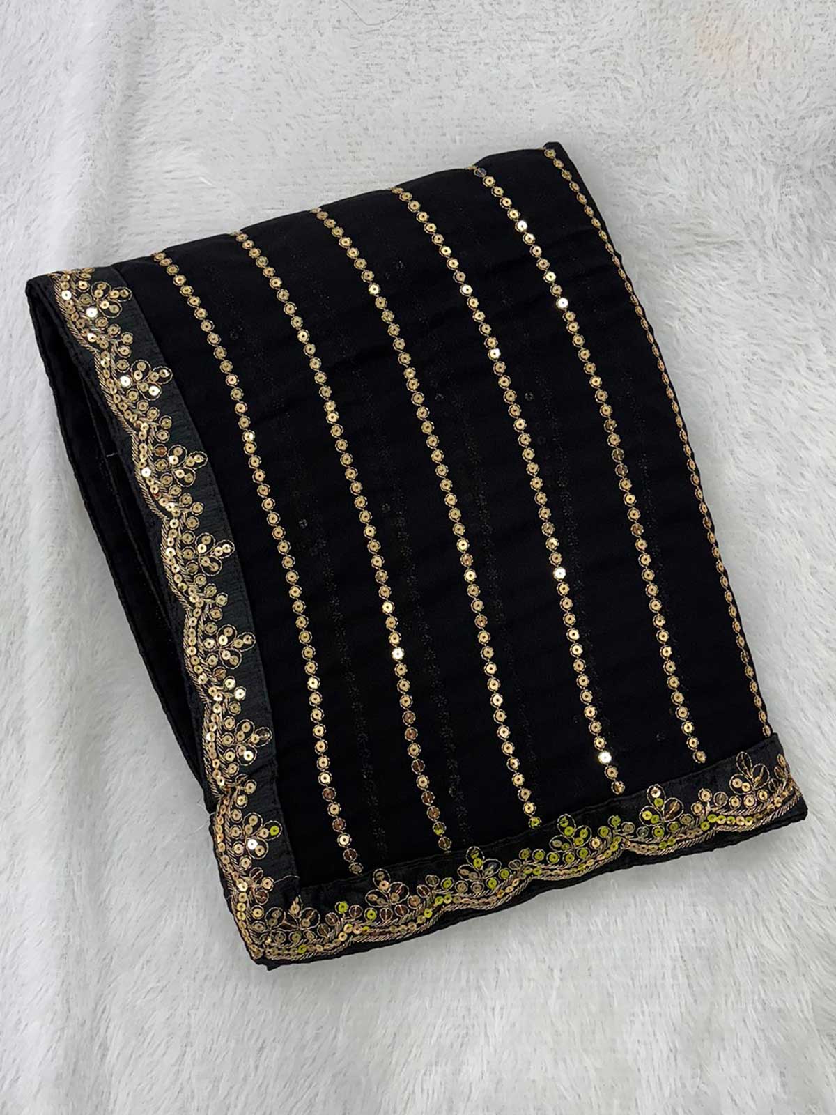 Karishma Inspired Black Georgette Sequins Embroidery Saree-5  Celebrity Drapes