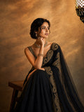 Bollywood Inspired Soft Rangoli Silk Black Saree with Beautiful Zari Embroidery