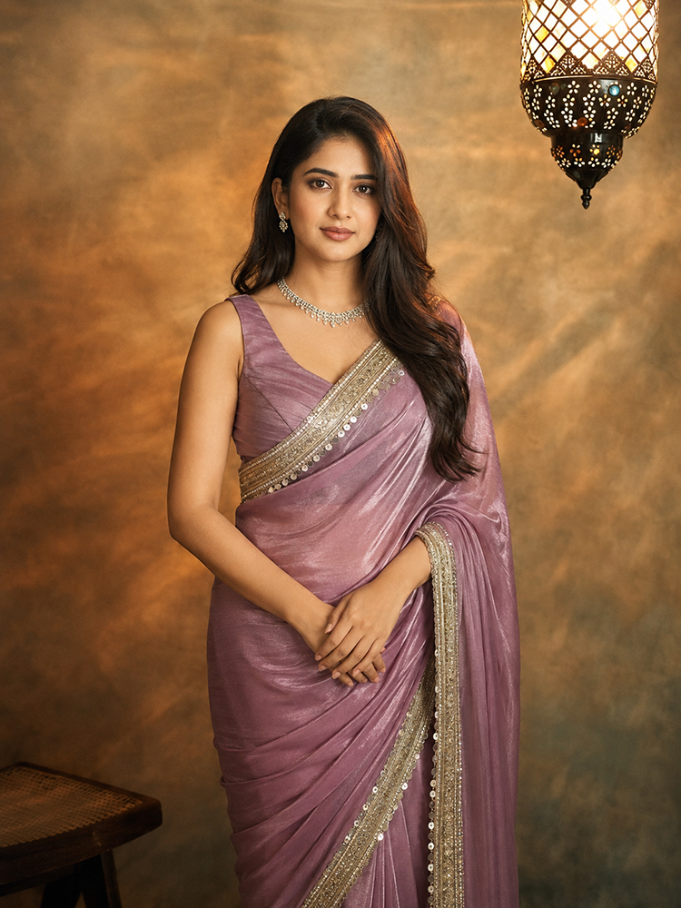 Bollywood Inspired Two Tone Banarasi Tissue Saree Unstitched Blouse-71995942797393