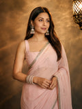 Peach Georgette Saree with Embroidery and Lace Detailing
