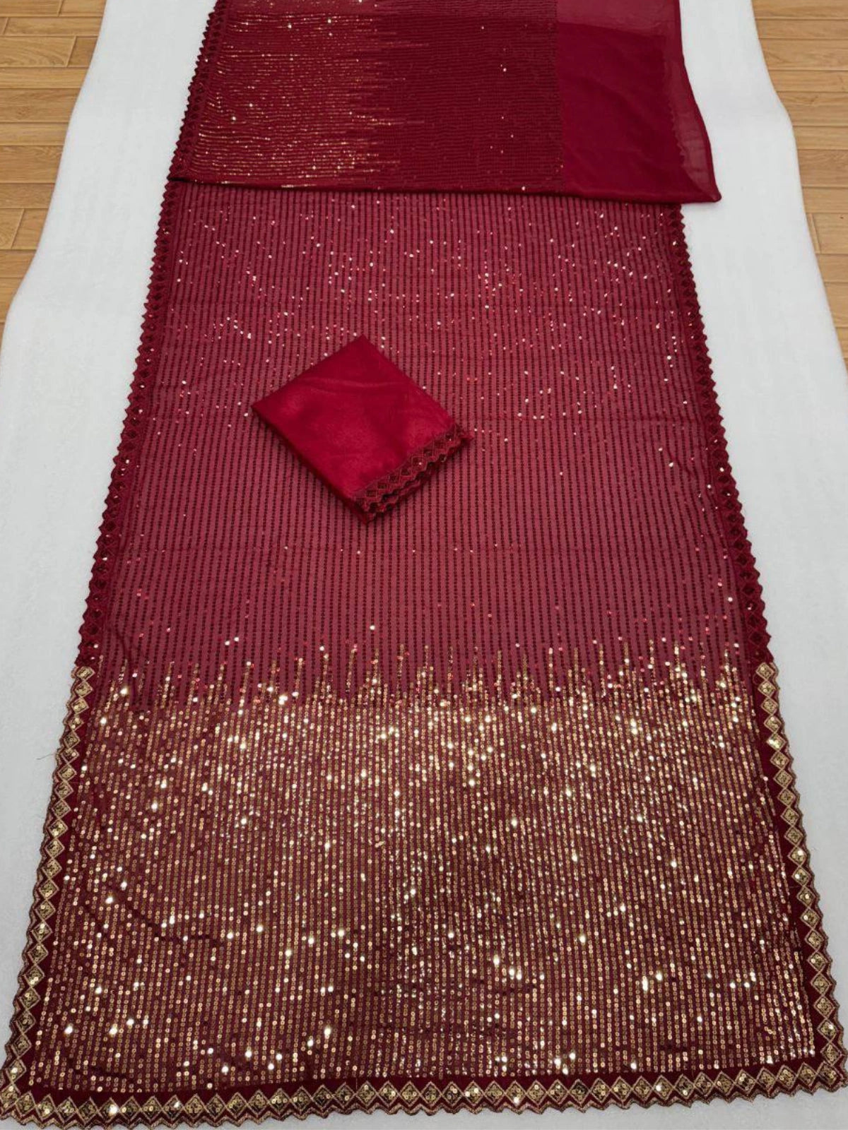 Shreya Inspired Maroon and Gold Sequin Saree-67716911366225