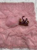 Bollywood Inspired Pink Soft Net Saree with Sequins and Beads Work