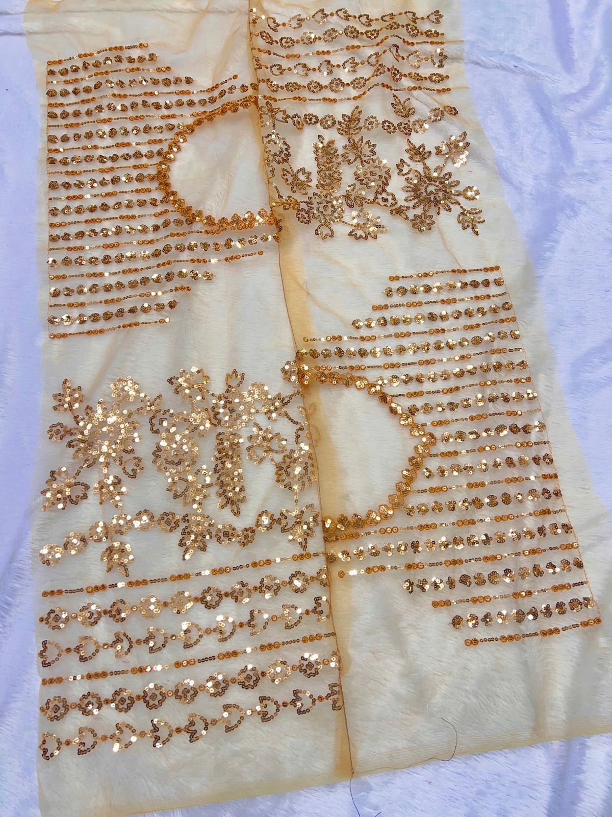 Bollywood Inspired Embroidered Golden Net Saree With Jhalar Border-70877965549649