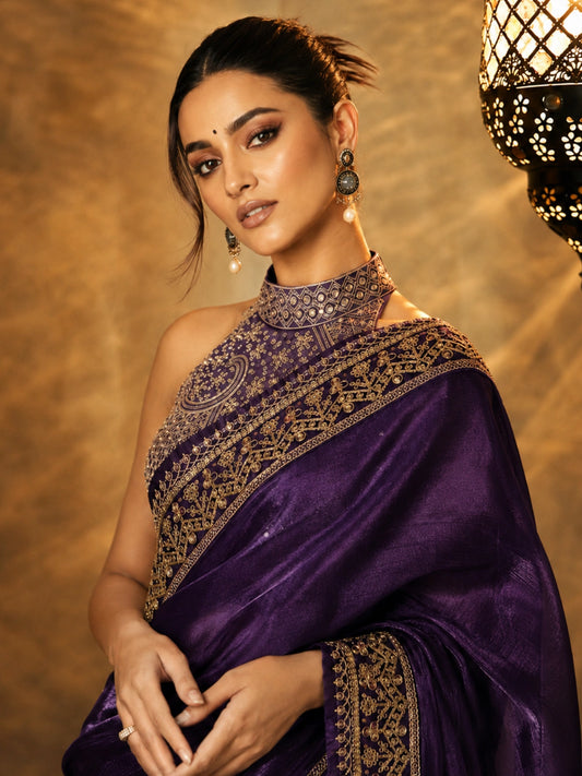 Ananya Inspired Purple Saree with Thread & Sequin Embroidery-71843060842577