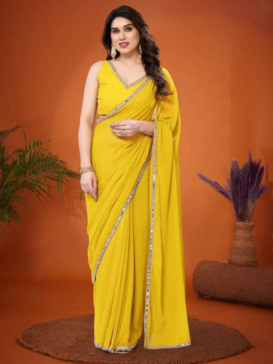Bollywood Inspired Yellow Saree with Stylish Border
