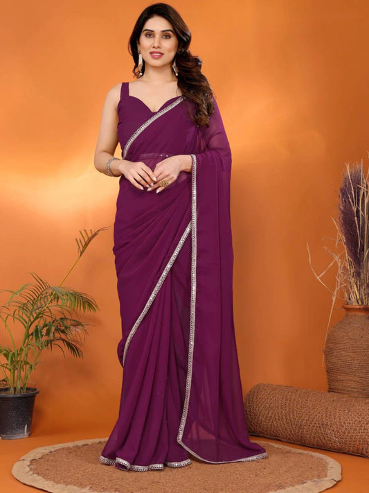 Bollywood Inspired Wine Saree with Stylish Border