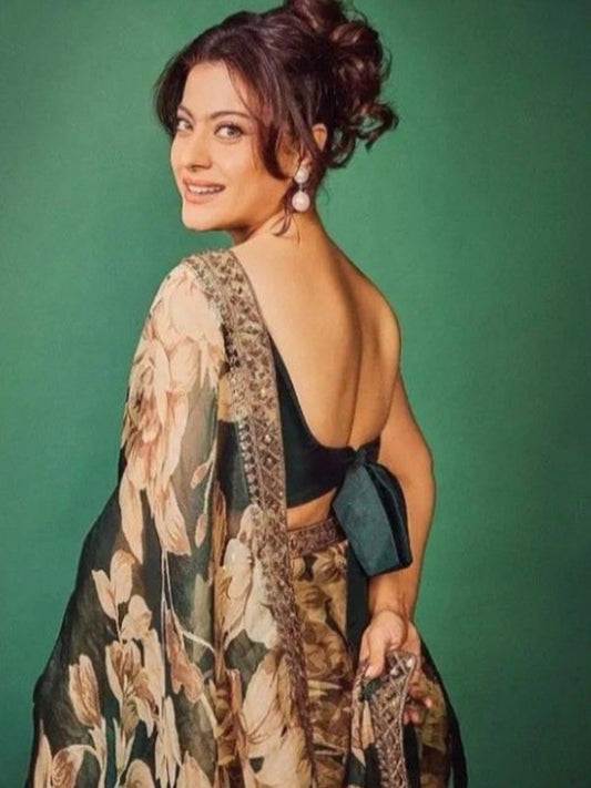 Kajol Inspired Georgette Floral Printed Saree With Unstitched Blouse Piece-70963780124753