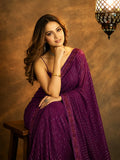 Bollywood Inspired Heavy Georgette Sequins Embroidery Purple Saree