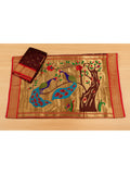 Maharani Paithani Silk Saree with Rich Zari Weaving and Contrast Border - Brown