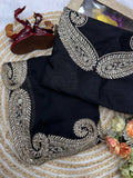 Bollywood Inspired Soft Rangoli Silk Black Saree with Beautiful Zari Embroidery