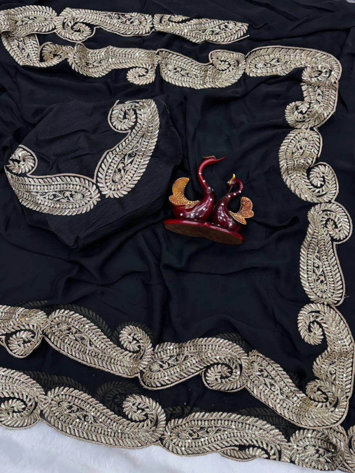 Bollywood Inspired Soft Rangoli Silk Black Saree with Beautiful Zari Embroidery-70605326909521