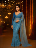 Bollywood inspired Sequins Designer Full Net Blue Saree-2  Celebrity Drapes