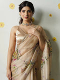 Bollywood Inspired Floral Print Soft Tabby Silk Saree with Decorative Bead & Sequin Border