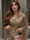 Bollywood Inspired Gold Butterfly Net Sequins Saree with Unstiched Blouse