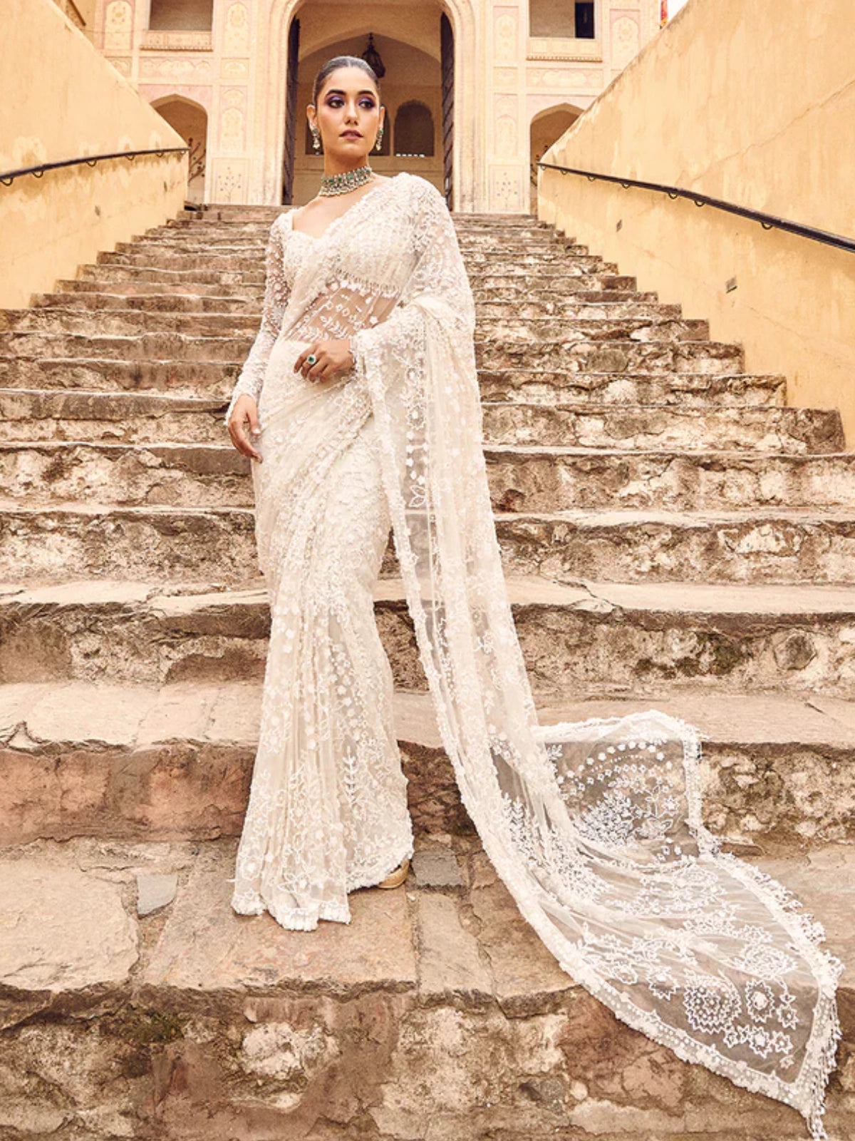 Bollywood Inspired Designer Fancy White Net Saree-70480797728849