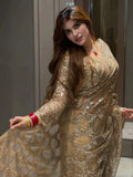 Bollywood Inspired Gold Butterfly Net Sequins Saree with Unstiched Blouse