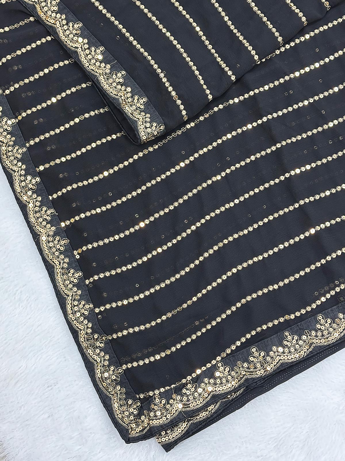 Karishma Inspired Black Georgette Sequins Embroidery Saree-6  Celebrity Drapes
