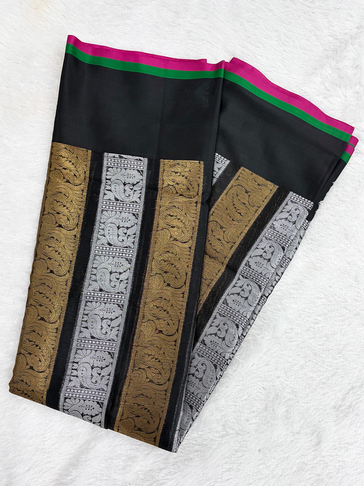 Nita Mam Inspired Silk Zari Kanjeevaram Black with Silver & Gold Saree-3  Celebrity Drapes
