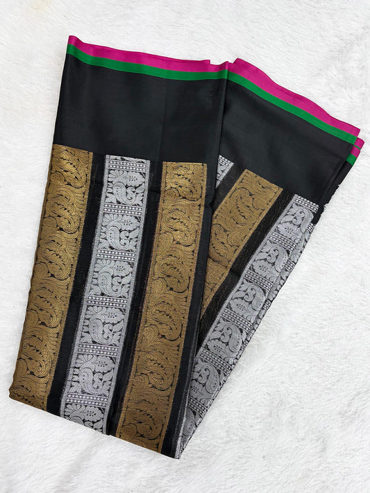 Nita Mam Inspired Silk Zari Kanjeevaram Black with Silver & Gold Saree-3  Celebrity Drapes