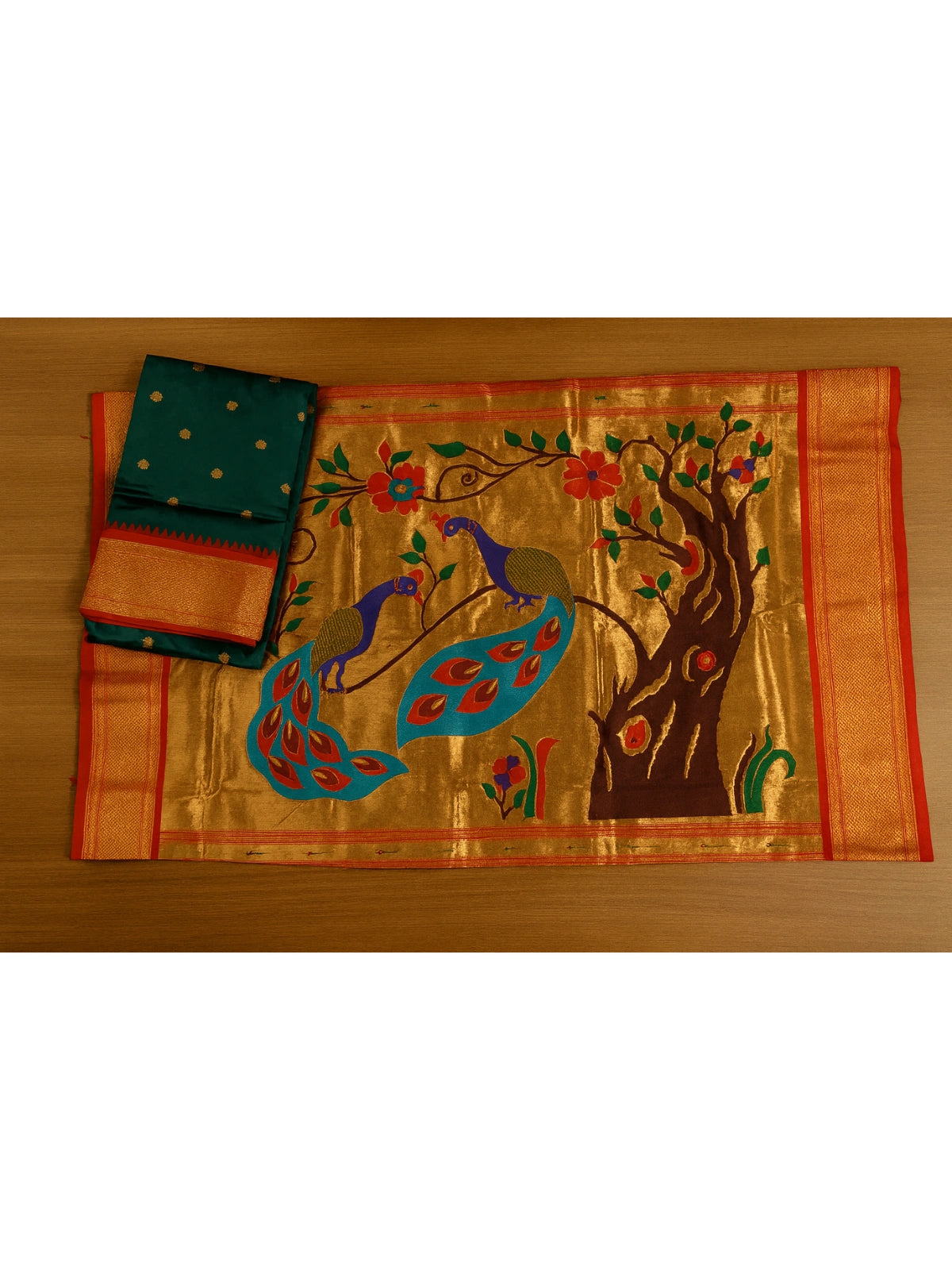 Maharani Paithani Silk Saree with Rich Zari Weaving and Contrast Border - Deep Cyan