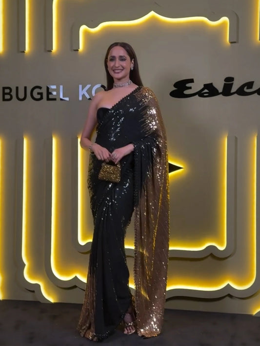 Shreya Inspired Black and Gold Sequin Saree