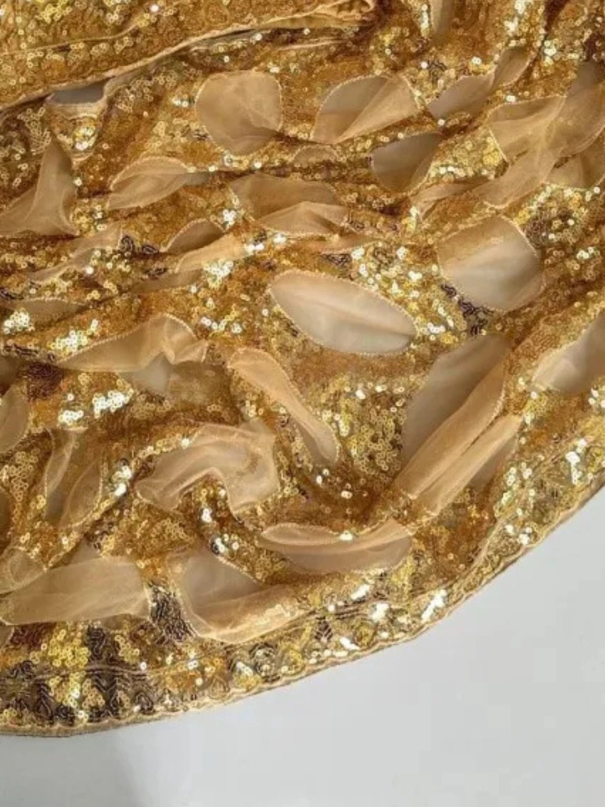 Bollywood Inspired Gold Butterfly Net Sequins Saree with Unstiched Blouse-71855414968401