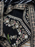 Bollywood Inspired Soft Georgette Leriya Print Black Saree with Sequins Embroidery