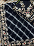 Bollywood Inspired Soft Georgette Leriya Print Black Saree with Sequins Embroidery