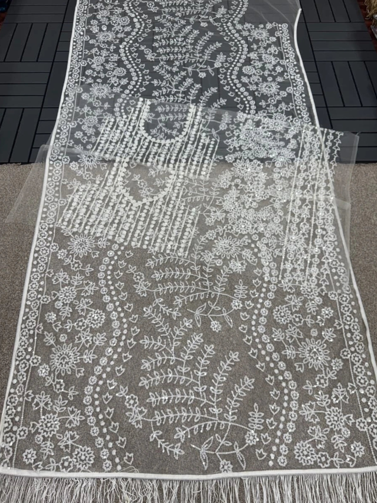 Bollywood Inspired Designer Fancy White Net Saree-70480797859921