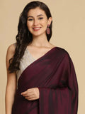 Bollywood Style Plum Satin Saree with Unstitched Matching Blouse Piece