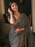 Bollywood Inspired Soft Georgette Leriya Print Black Saree with Sequins Embroidery