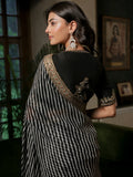 Bollywood Inspired Soft Georgette Leriya Print Black Saree with Sequins Embroidery