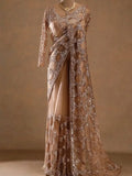 Bollywood Inspired Gold Butterfly Net Sequins Saree with Unstiched Blouse
