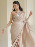 Bollywood Inspired Beige Saree with Original Mirror Work and Embroidery