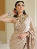 Bollywood Inspired Beige Saree with Original Mirror Work and Embroidery