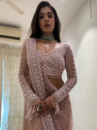 Bollywood Inspired Net Light Pink Saree with Beautiful Sequins Work