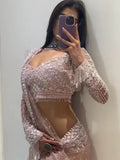 Bollywood Inspired Net Light Pink Saree with Beautiful Sequins Work