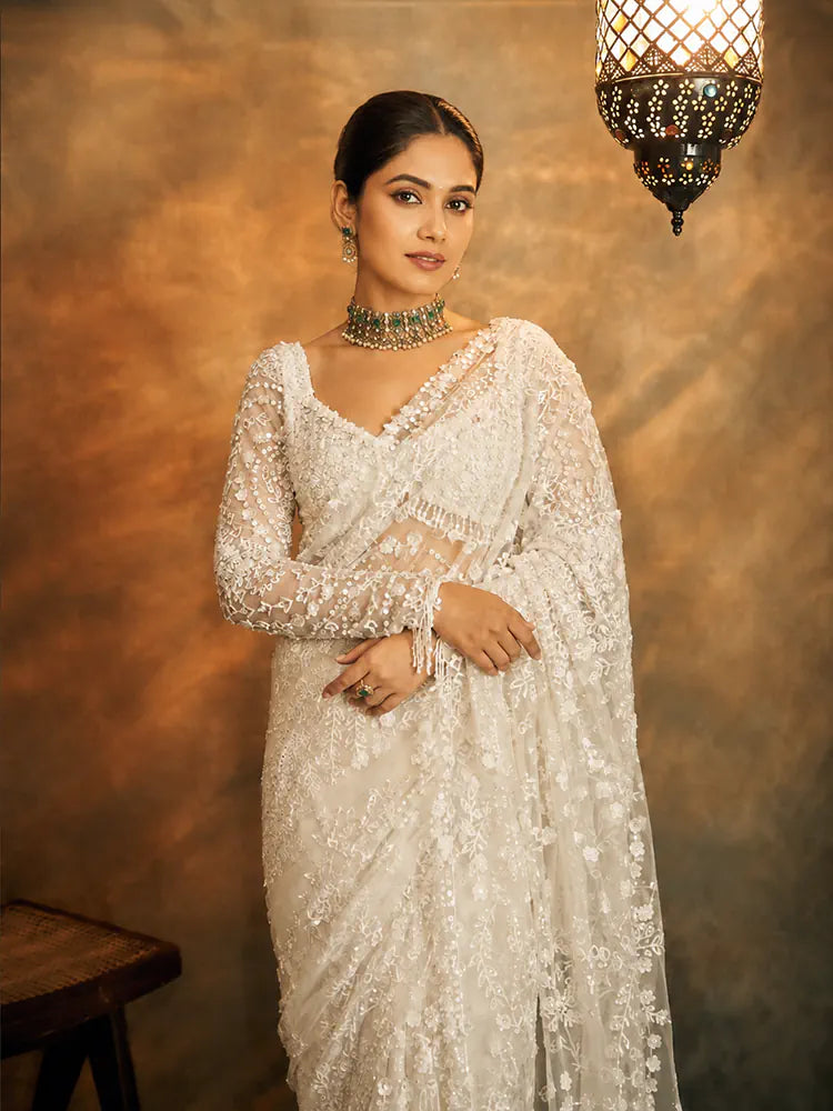 Bollywood Inspired Designer Fancy White Net Saree